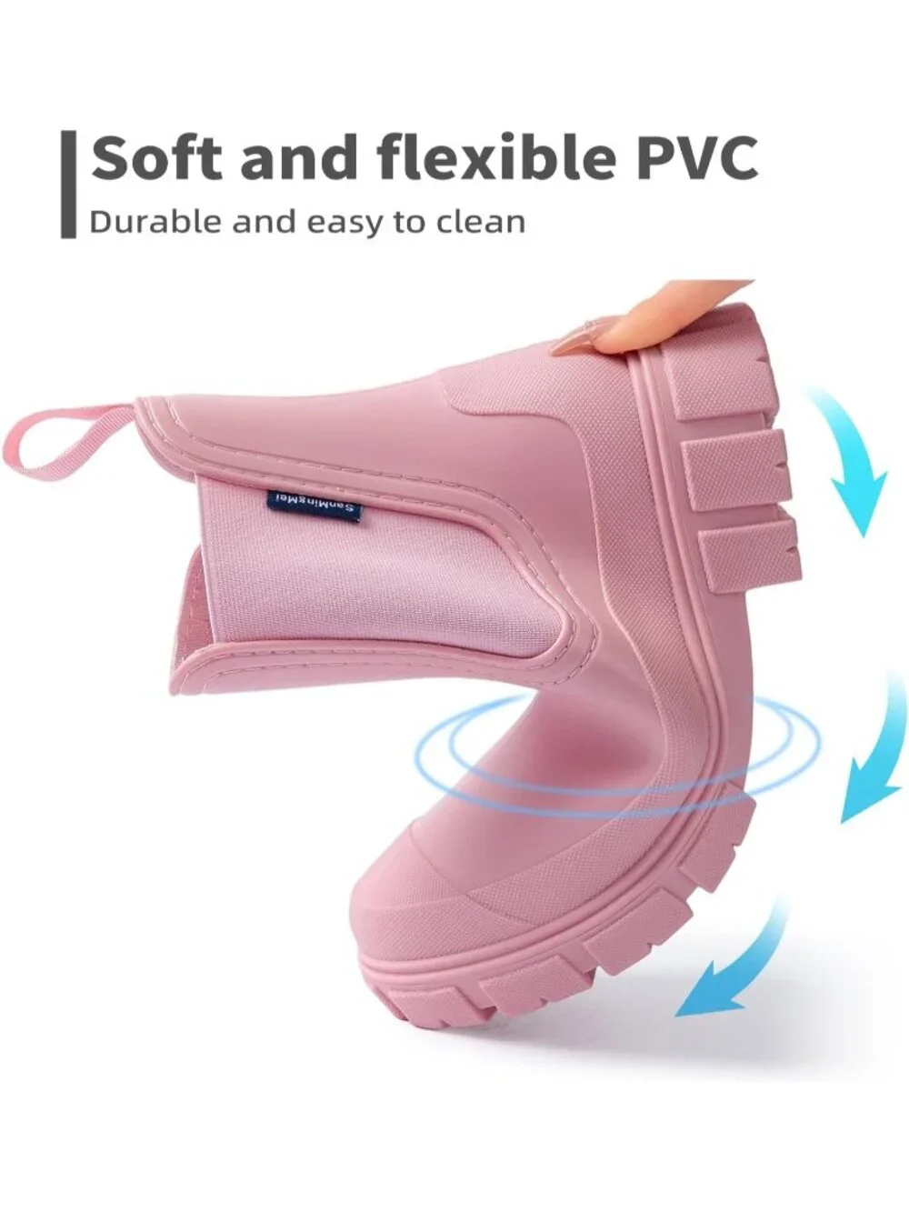 Women's Pink Waterproof Slip-Resistant Rubber Short Ankle Chelsea rain Boots